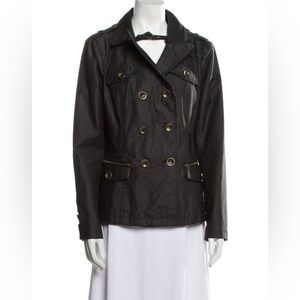 Blanc Noir Moto Double Breasted Trench Rain Coat Jacket sz L Shiny Black